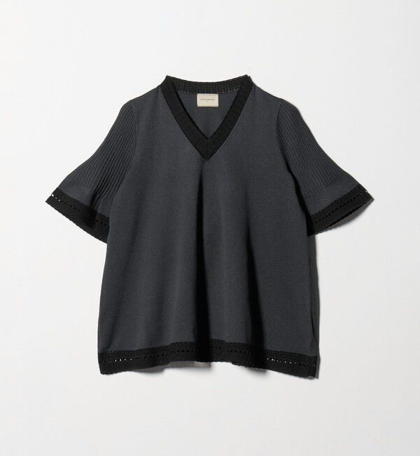 UNITED ARROWS「Vネック ニット ショートスリーブ チュニック」|ニット・セーター|DK.GRAY