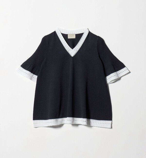 UNITED ARROWS「Vネック ニット ショートスリーブ チュニック」|ニット・セーター|NAVY