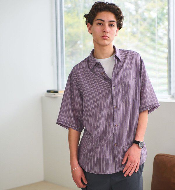 UNITED ARROWS green label relaxing「フィブリル ストライプ ジャストルーズ 半袖 シャツ」|シャツ・ブラウス|PURPLE