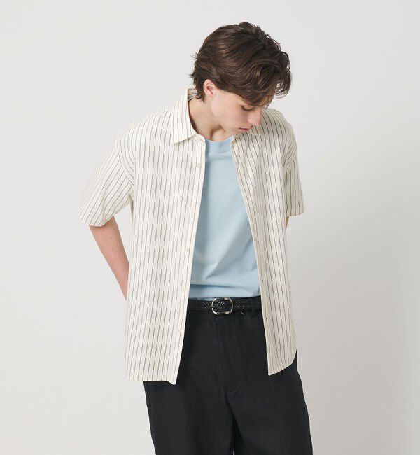 BEAUTY&YOUTH UNITED ARROWS「金政メリヤス ストライプ スクエア フィット レギュラー シャツ」|シャツ・ブラウス|OFF WHITE