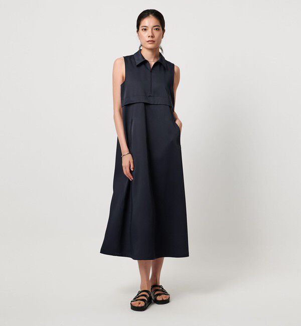 UNITED ARROWS「＜TO UNITED ARROWS＞シャツカラー ノースリーブ ワンピース」|ワンピース|NAVY