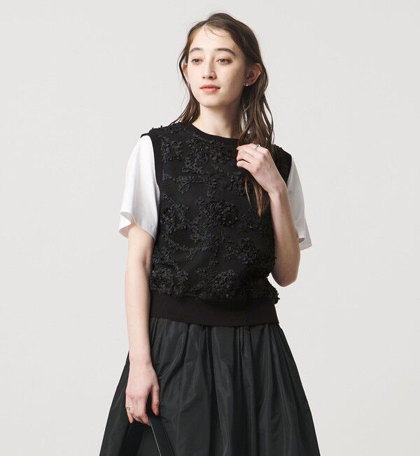 UNITED ARROWS「エンブロイダリーフラワー メッシュ ベスト」|ベスト・ジレ|BLACK