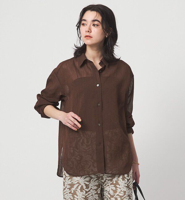 UNITED ARROWS green label relaxing「［size SHORTあり］ラミーライク ロングスリーブシャツ 通気性」|シャツ・ブラウス|DK.BROWN