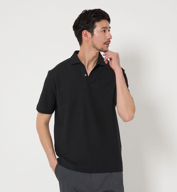 BEAUTY&YOUTH UNITED ARROWS「【WEB限定 WARDROBE SMART】ステイ クリーン ピケ スキッパー ポロシャツ【抗菌防臭】」|ポロシャツ|BLACK