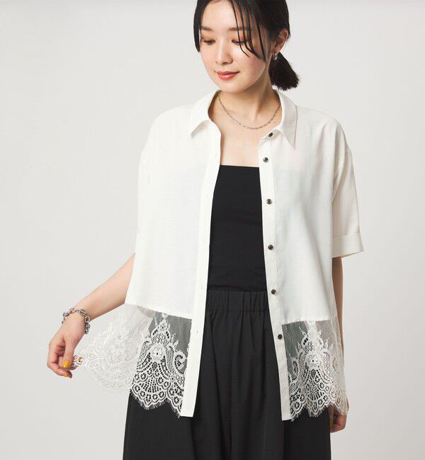 UNITED ARROWS green label relaxing「【WEB限定】＜at ease＞スソ レース ブラウス UVカット 通気性」|シャツ・ブラウス|WHITE