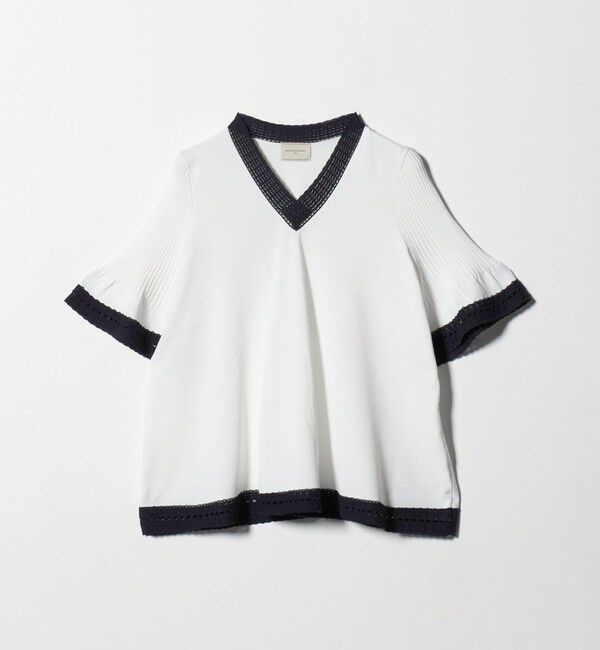 UNITED ARROWS「Vネック ニット ショートスリーブ チュニック」|ニット・セーター|OFF WHITE