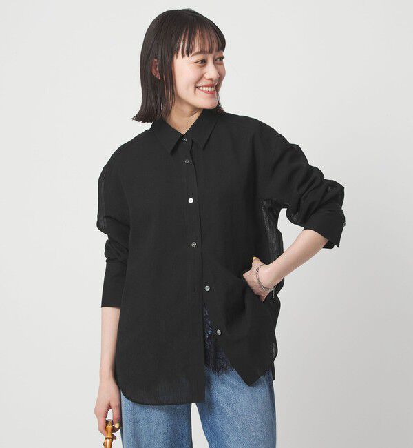 UNITED ARROWS green label relaxing「［size SHORTあり］ラミーライク ロングスリーブシャツ 通気性」|シャツ・ブラウス|BLACK