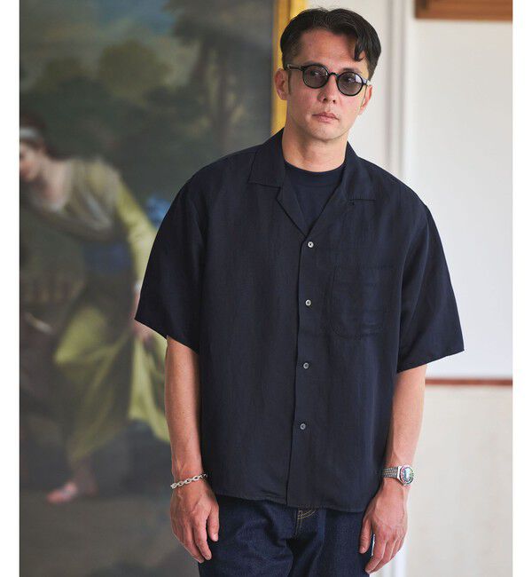 UNITED ARROWS green label relaxing「ウォッシュド オープンカラー 半袖 シャツ」|シャツ・ブラウス|NAVY