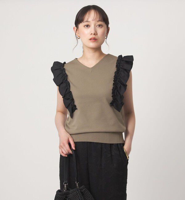 UNITED ARROWS green label relaxing「フリルドッキング ノースリーブ ニット ウォッシャブル」|ニット・セーター|OLIVE