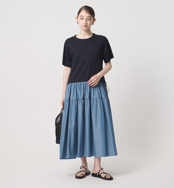 UNITED ARROWS「カット コンビ ドッキング ワンピース」|ワンピース|NAVY