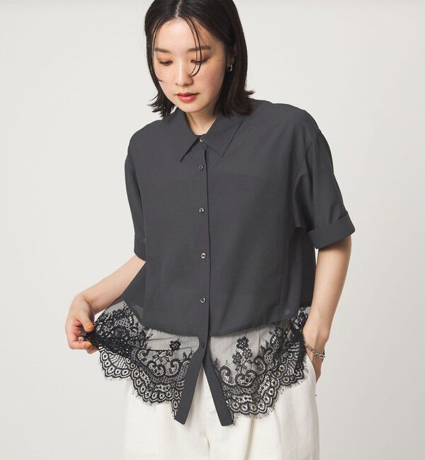 UNITED ARROWS green label relaxing「【WEB限定】＜at ease＞スソ レース ブラウス UVカット 通気性」|シャツ・ブラウス|DK.GRAY