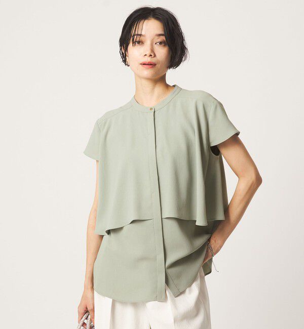 UNITED ARROWS green label relaxing「ジョーゼット  ヨークフレア ショートスリーブ ブラウス マシンウォッシャブル 接触冷感」|シャツ・ブラウス|