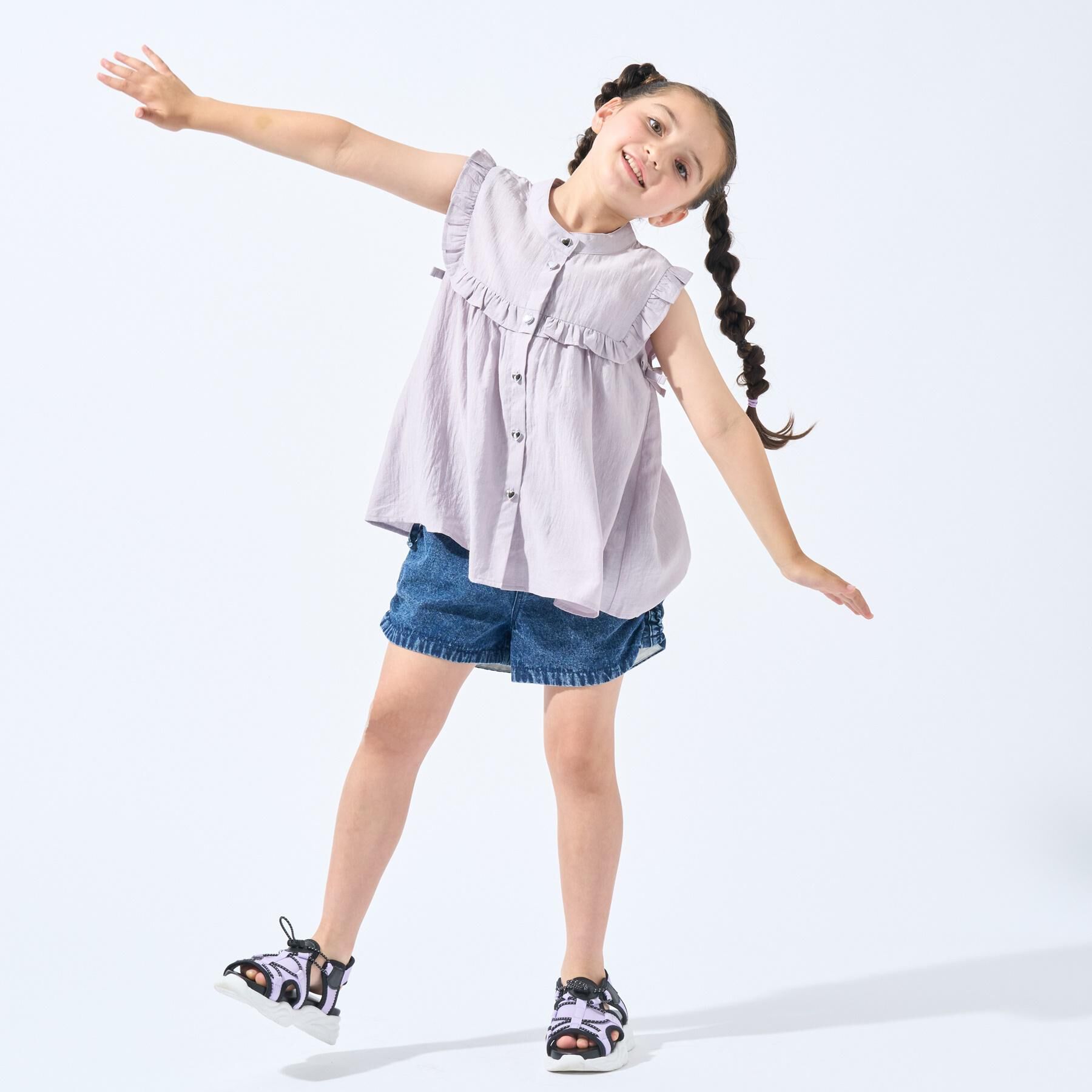SHOO･LA･RUE「【110-150cm】ハートボタンがアクセント ノースリーブブラウス」|シャツ・ブラウス|