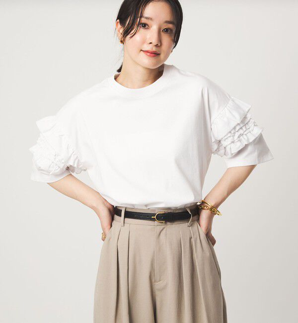 UNITED ARROWS green label relaxing「【WEB限定】＜at ease＞袖フリル  ショートスリーブ カットソー」|Tシャツ・カットソー|WHITE