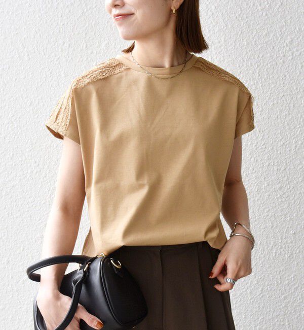SHIPS any「《予約》SHIPS any:〈洗濯機可能〉ジャージー フレンチスリーブ レース TEE」|Tシャツ・カットソー|