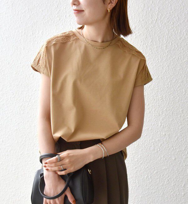 SHIPS any「《予約》SHIPS any:〈洗濯機可能〉ジャージー フレンチスリーブ レース TEE」|Tシャツ・カットソー|