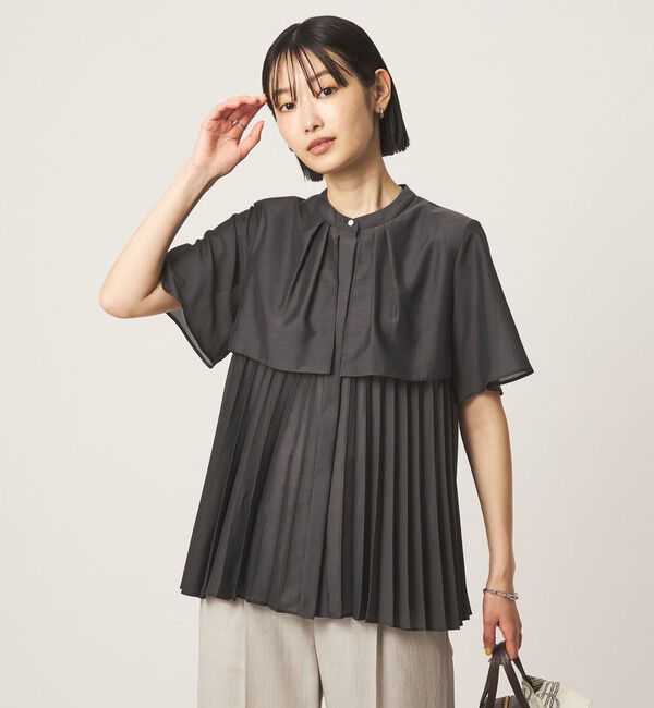 UNITED ARROWS green label relaxing「ヨーク プリーツ ショートスリーブ ブラウス」|シャツ・ブラウス|DK.GRAY