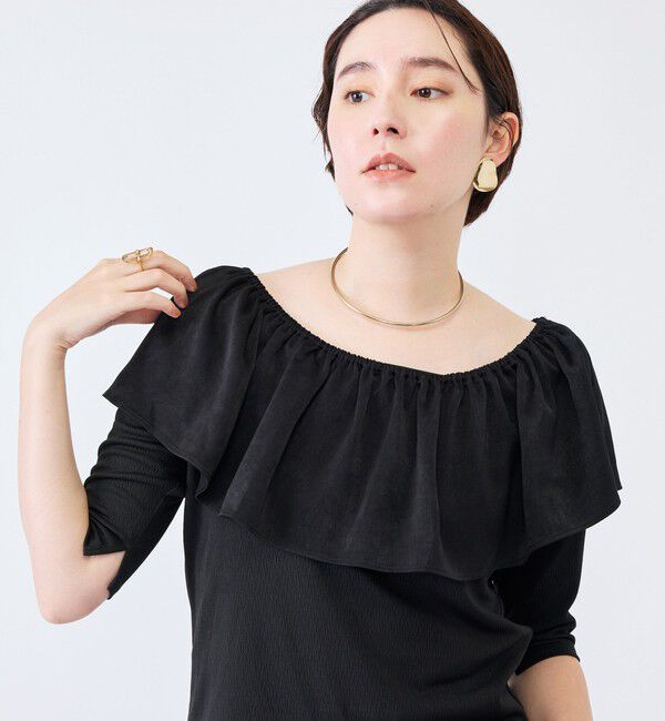 NOLLEY'S「ウォッシャブルフィブリルサテンドッキングフリルプルオーバー」|Tシャツ・カットソー|ブラック