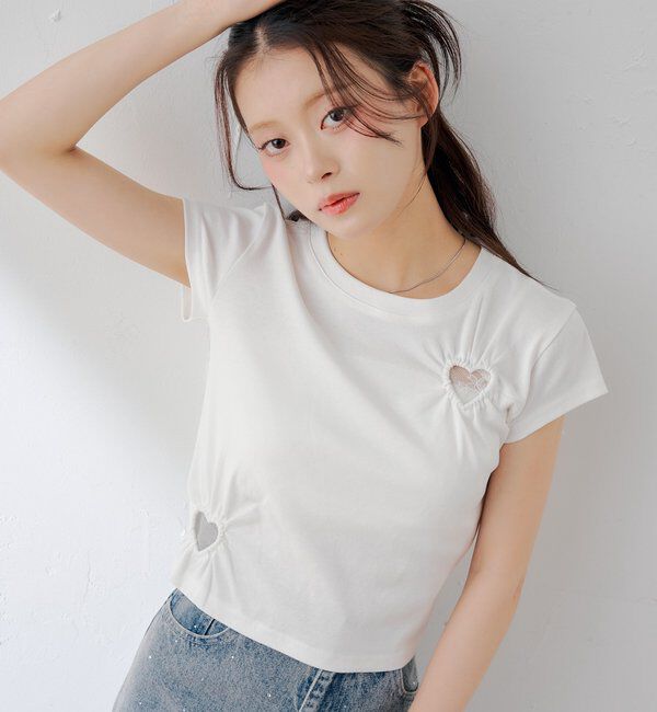  「ハートデザインチビT」|Tシャツ・カットソー|ホワイト