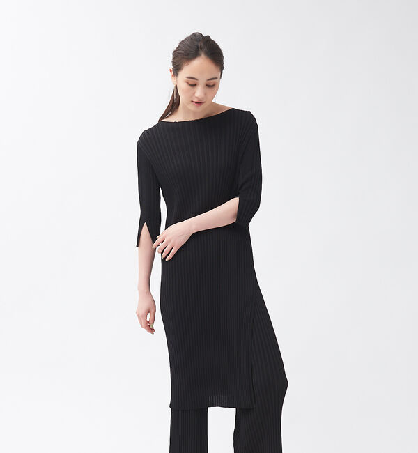 qualite「【WEB・一部店舗限定】《セットアップ対応》リブニットロングプルオーバー」|ニット・セーター|ブラック