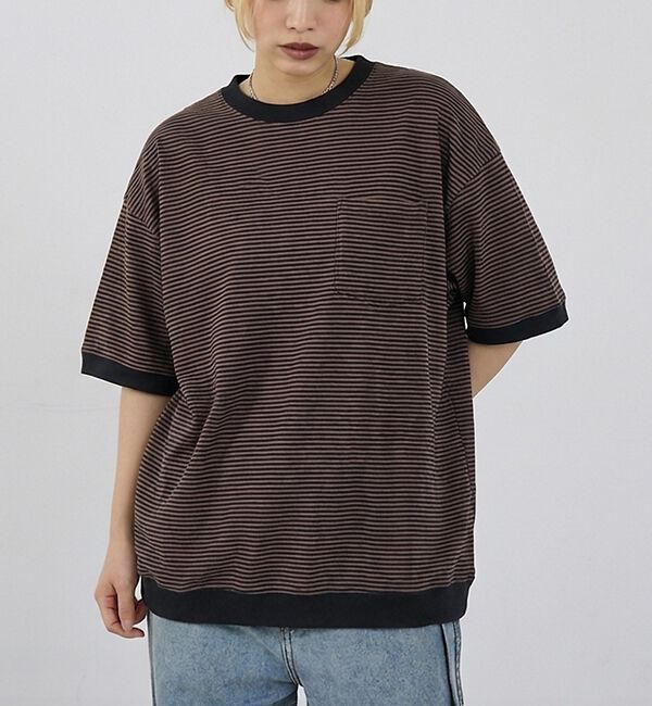 NOMINE「【Robert P. Miller】パネル リブ 半袖 オーバー/ビッグシルエッ」|Tシャツ・カットソー|ブラウン