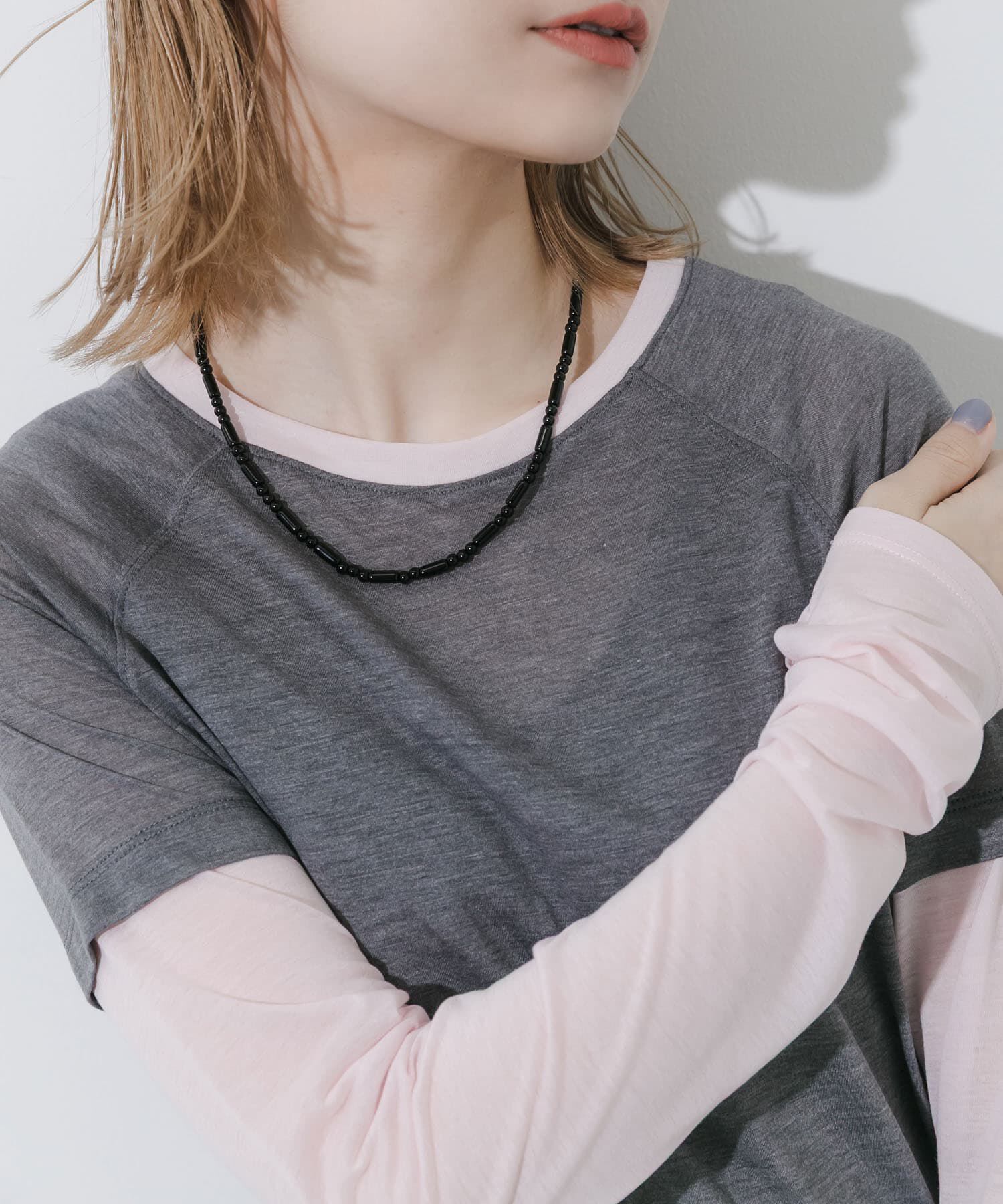 SMELLY「ステンレスブラックビーズネックレス」|ネックレス|