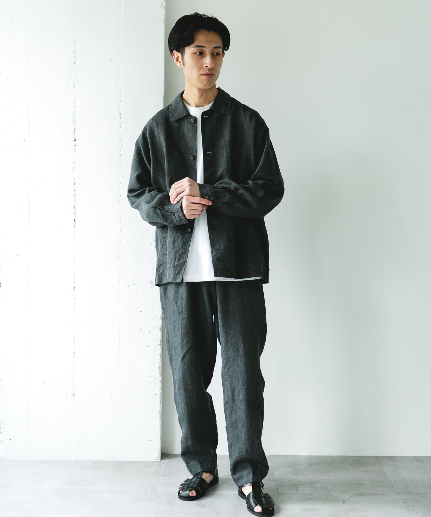 URBAN RESEARCH DOORS「シルケットリネン シャツジャケット」|ノーカラーコート|