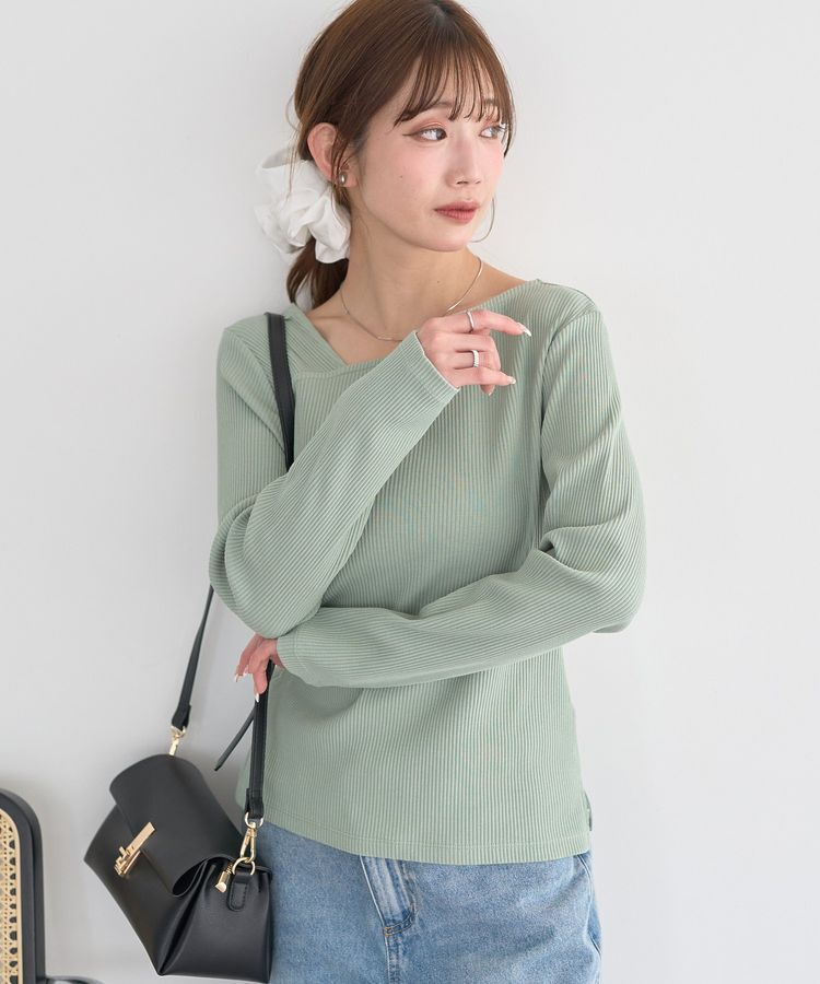 earth music&ecology「アシメネックリブプルオーバー」|Tシャツ・カットソー|