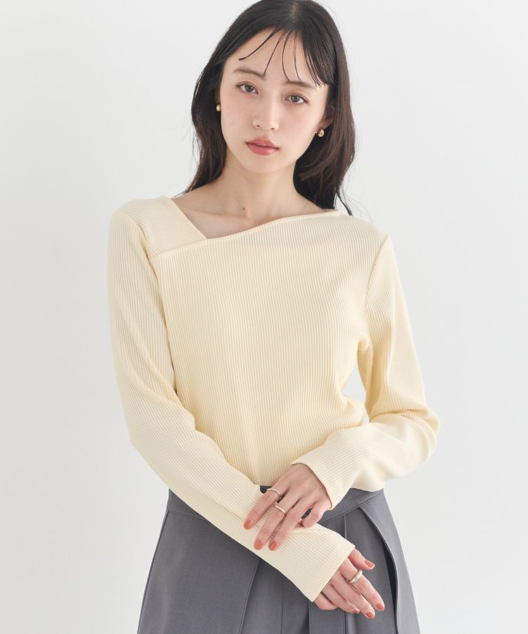 earth music&ecology「アシメネックリブプルオーバー」|Tシャツ・カットソー|Light yellow