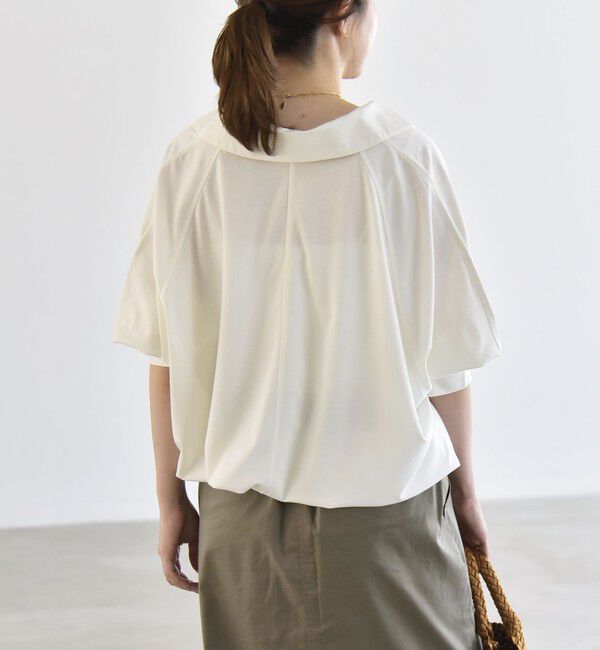 quaranciel「《予約》quaranciel:〈接触冷感/洗濯機可能〉シルク ミックス ポンチ ドロスト ポロ プルオーバー」|Tシャツ・カットソー|
