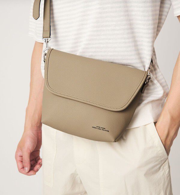 UNITED ARROWS green label relaxing「シボ レザーライク フラップ ショルダーバッグ」|ショルダー・メッセンジャー|BEIGE