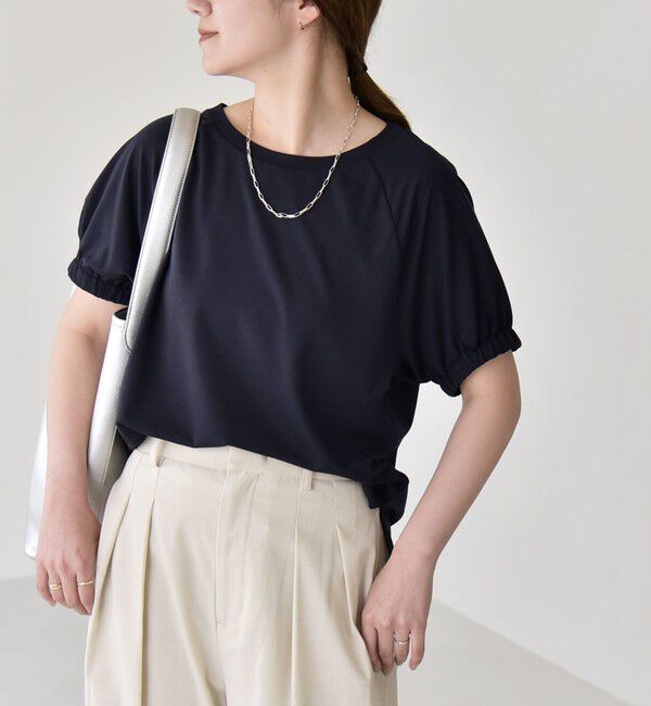 quaranciel「《予約》quaranciel:〈洗濯機可能〉シルク ミックス パフ スリーブ プルオーバー」|Tシャツ・カットソー|