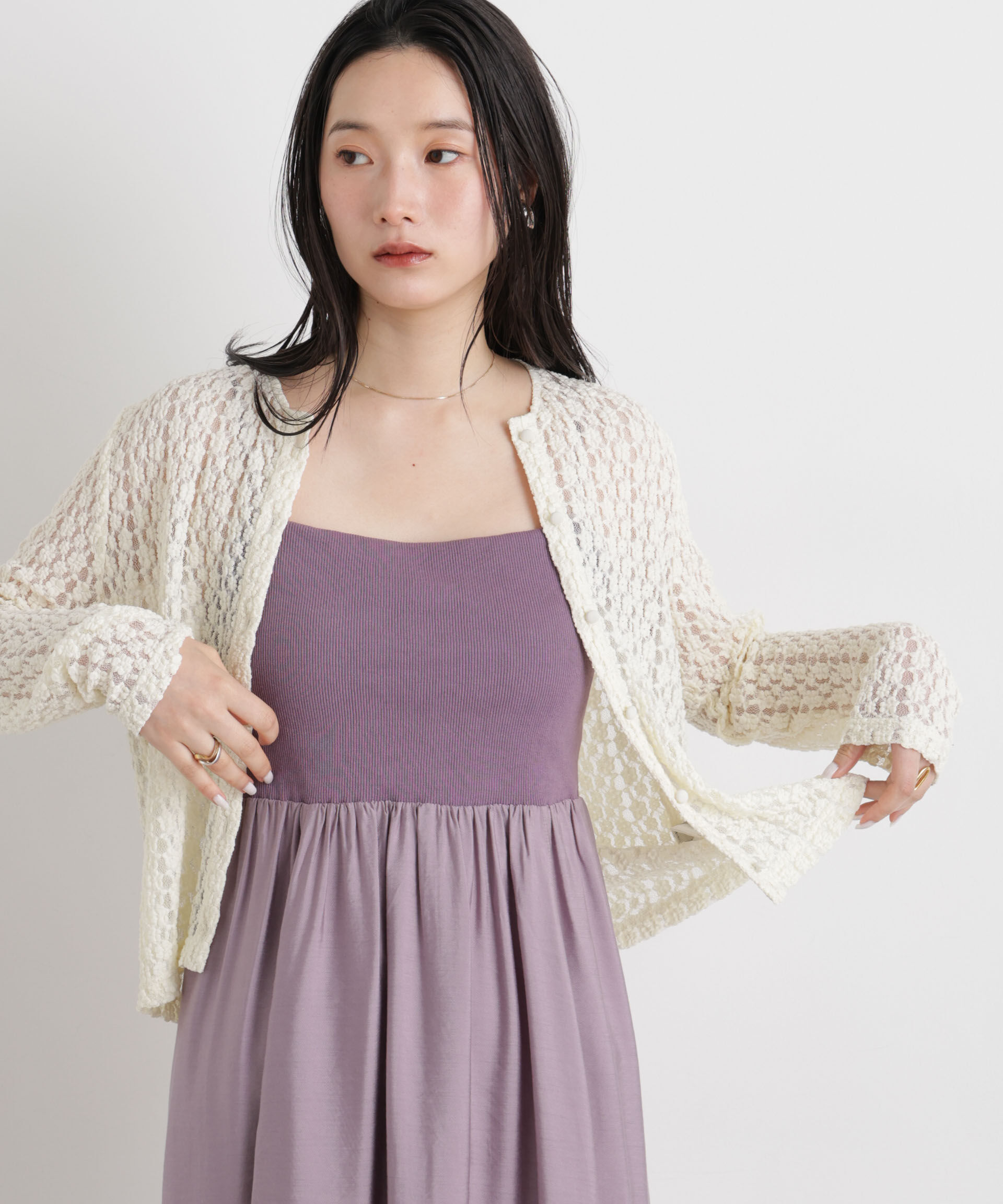 nano･universe「シュリンクレースカットカーディガン」|Tシャツ・カットソー|オフホワイト1