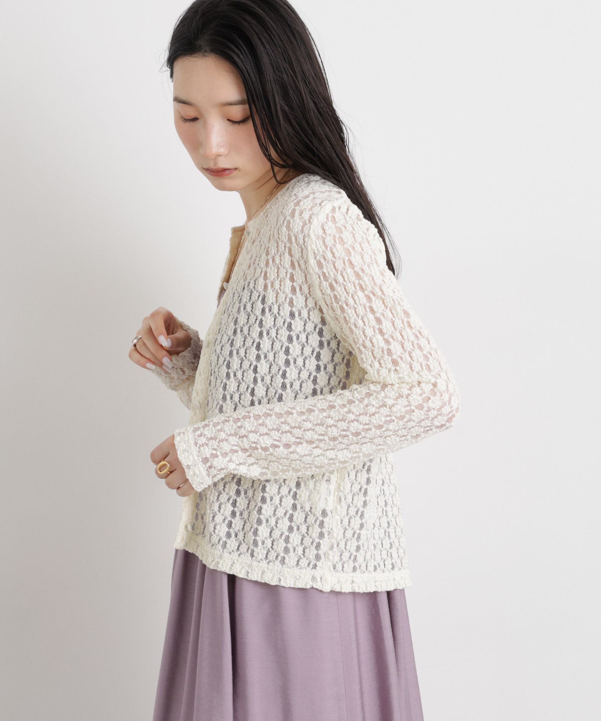 nano･universe「シュリンクレースカットカーディガン」|Tシャツ・カットソー|