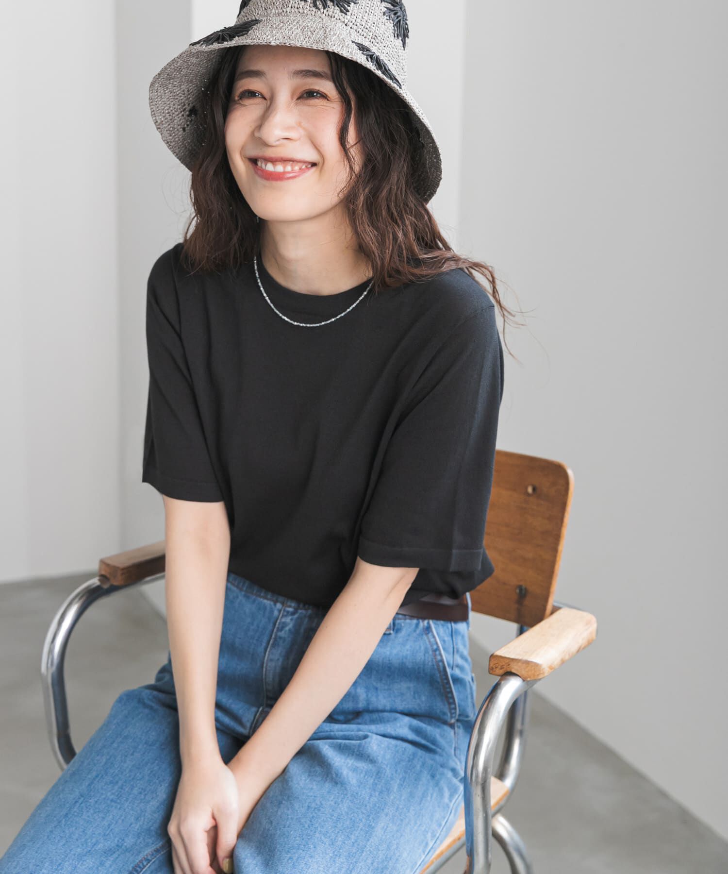 URBAN RESEARCH DOORS「『仁村紗和さん着用』『UR TECH』ｻﾏｼｪｱﾆｯﾄﾊｰﾌｽﾘｰﾌﾞﾌﾟﾙ」|Tシャツ・カットソー|ブラック