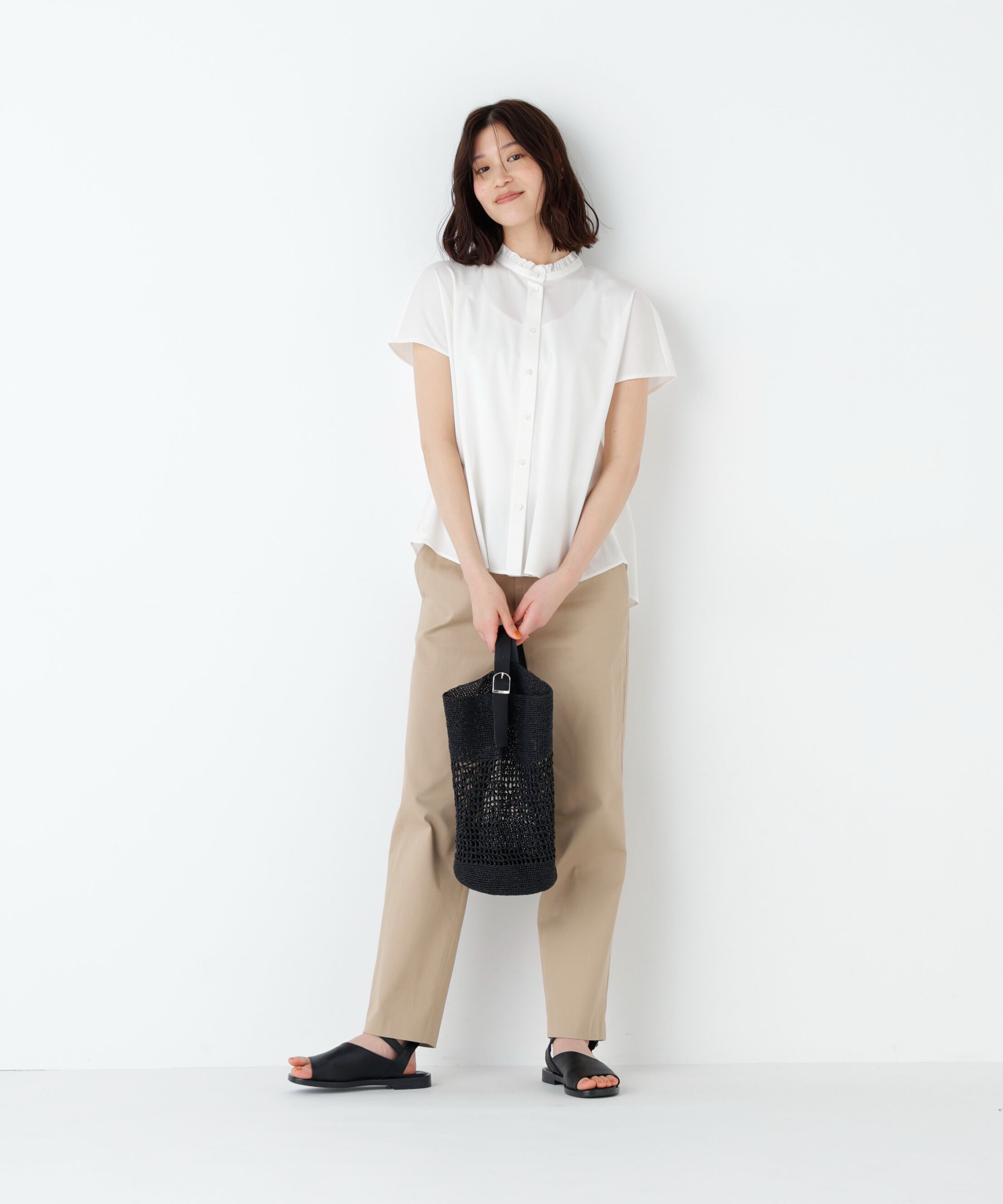  「《洗える》ライトカットソースタンドフリルブラウス」|Tシャツ・カットソー|