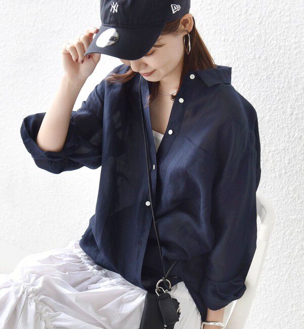 SHIPS for women「【実力派ベーシック】〈手洗い可能〉IMPERIAL LINEN 混 オーバー サイズ シャツ」|シャツ・ブラウス|ネイビー