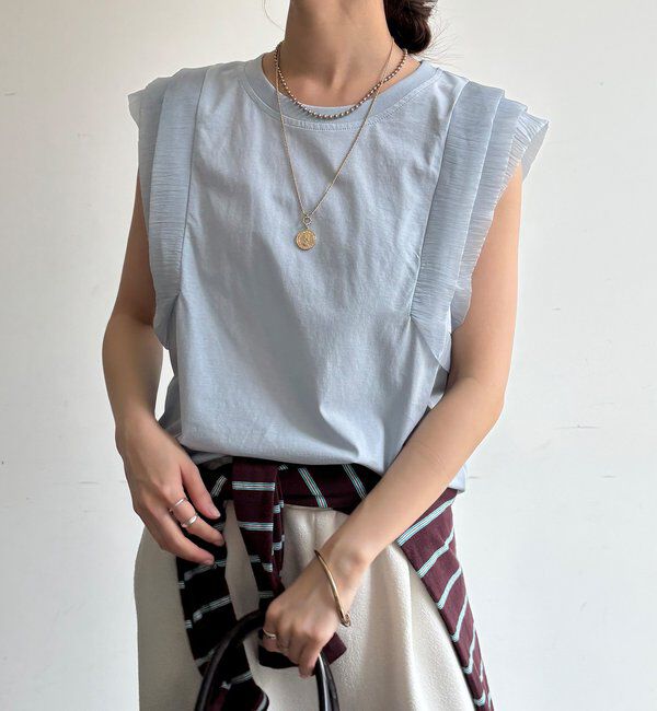  「【WEB限定】ショルダーフリルトップス」|Tシャツ・カットソー|ブルー