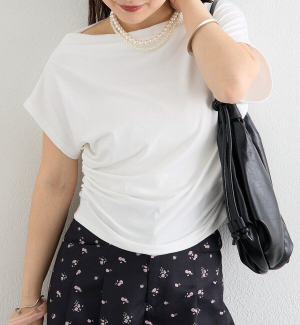  「サイドギャザーオフショルTシャツ」|Tシャツ・カットソー|