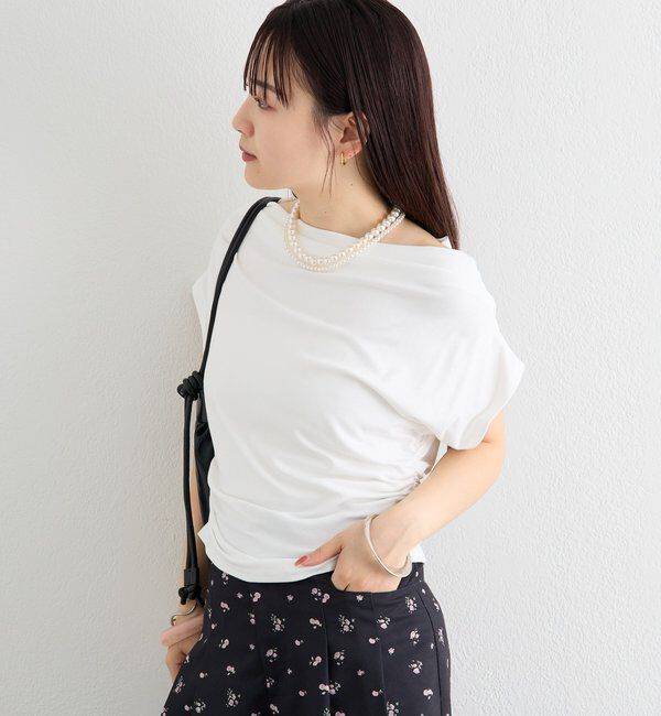  「サイドギャザーオフショルTシャツ」|Tシャツ・カットソー|