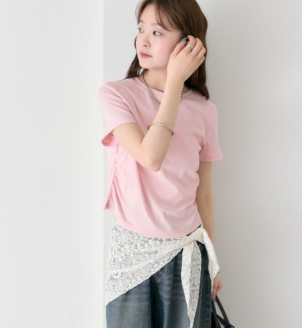  「サイドギャザーチビTシャツ」|Tシャツ・カットソー|