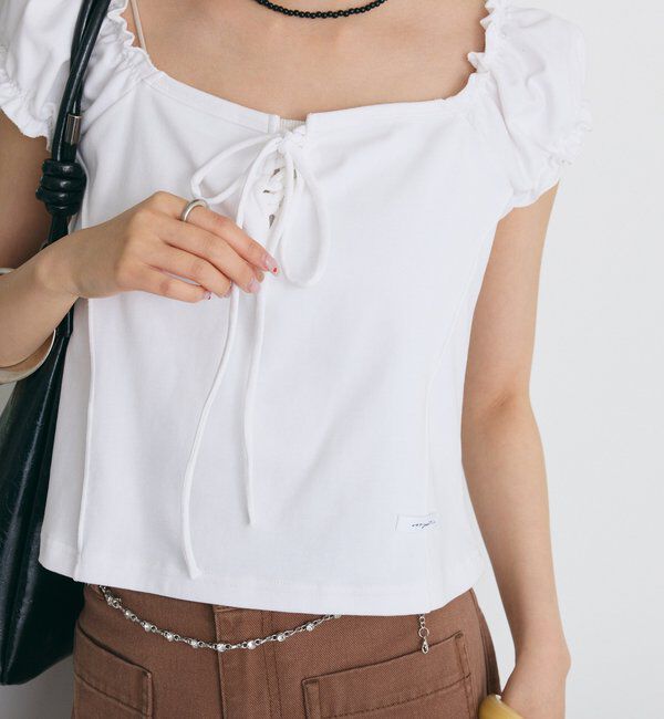  「レースアップフレンチTシャツ」|Tシャツ・カットソー|