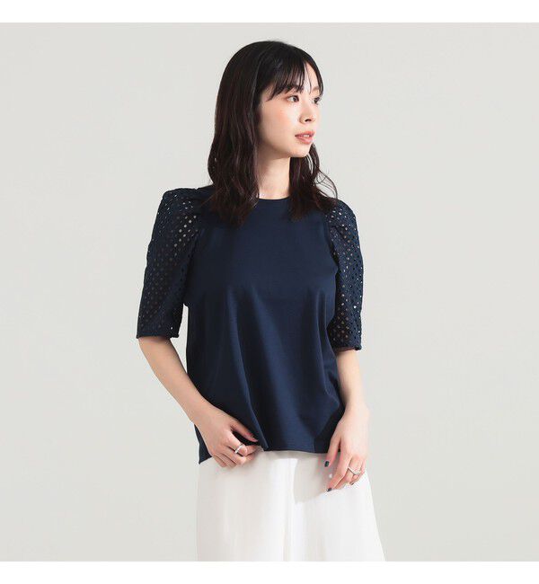 Demi-Luxe BEAMS 「刺繍レース スリーブ Tシャツ」|Tシャツ・カットソー|