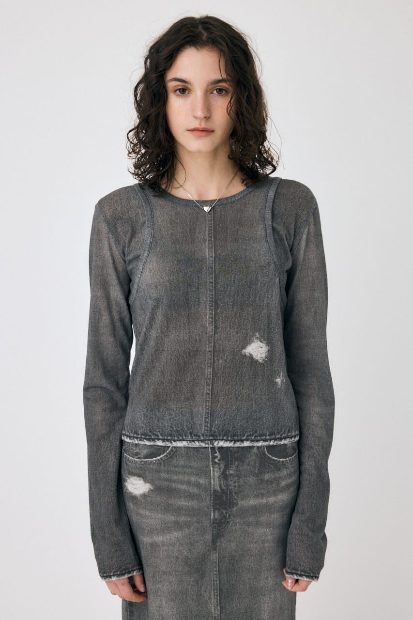 MOUSSY「DENIM PRINT TRANSPARENT ロンT」|Tシャツ・カットソー|