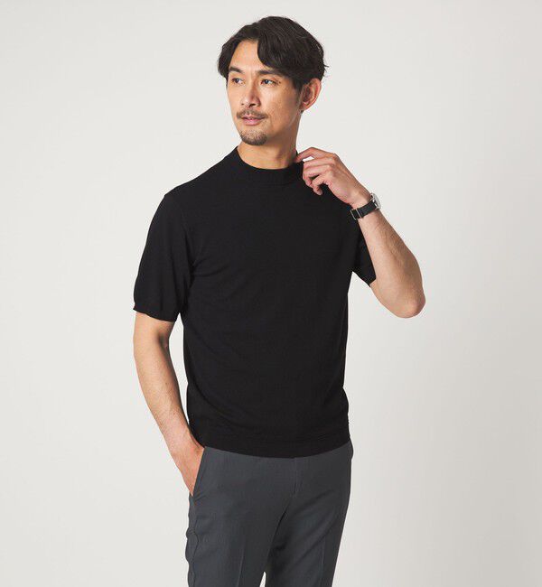 UNITED ARROWS green label relaxing「【WEB限定】JUST fit ジャケイン モックネック 半袖 ニット」|ニット・セーター|BLACK