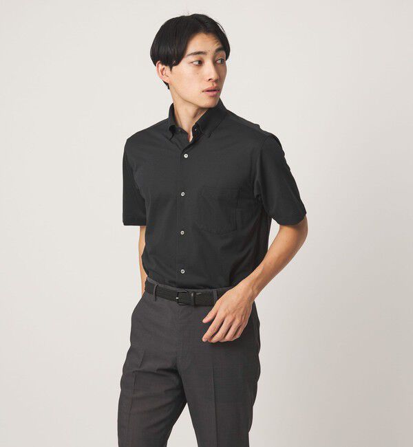 UNITED ARROWS green label relaxing「エブリット TC ジャージー スタンダード スナップ ボタンダウン ショートスリーブ シャツ -イージーアイロ」|シャツ・ブラウス|BLACK
