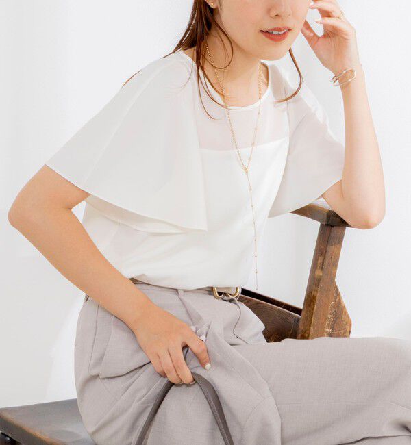 NOLLEY'S「《接触冷感》ウォッシャブルシアー切替ツイルブラウス」|シャツ・ブラウス|オフホワイト