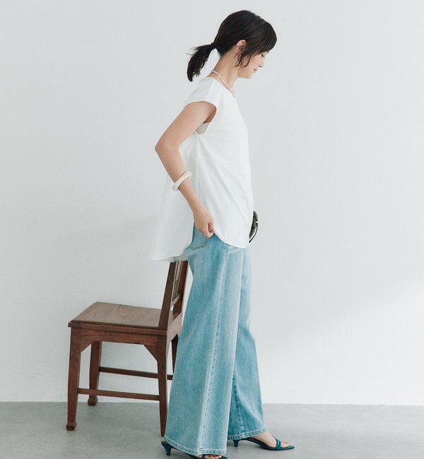  「予約【接触冷感/吸水速乾/紫外線防止/防シワ性】サテンコンビフレンチプルオーバー」|Tシャツ・カットソー|