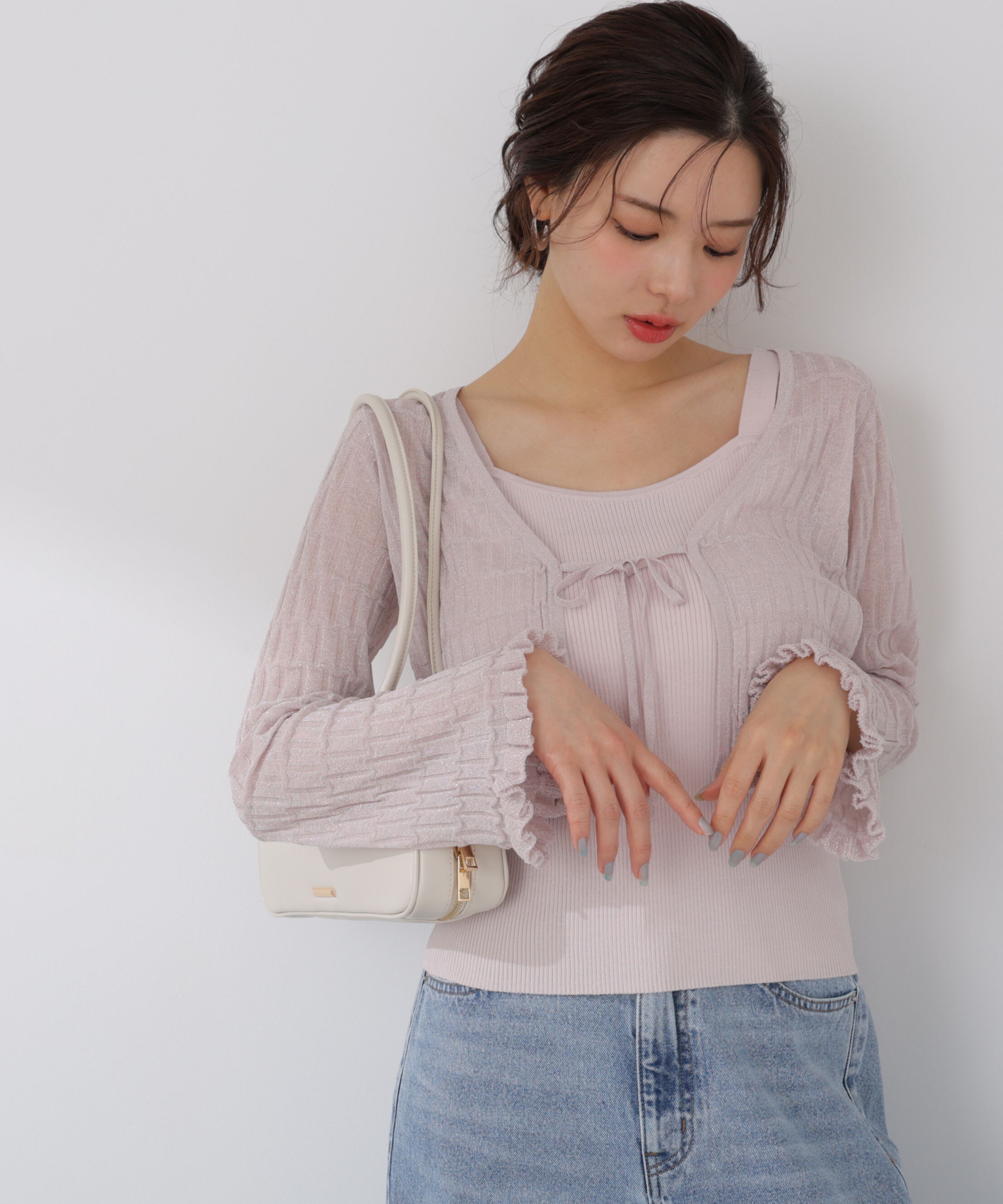 PROPORTION BODY DRESSING「ラメシアーニットアンサンブル 26SS」|ニット・セーター|ピンク
