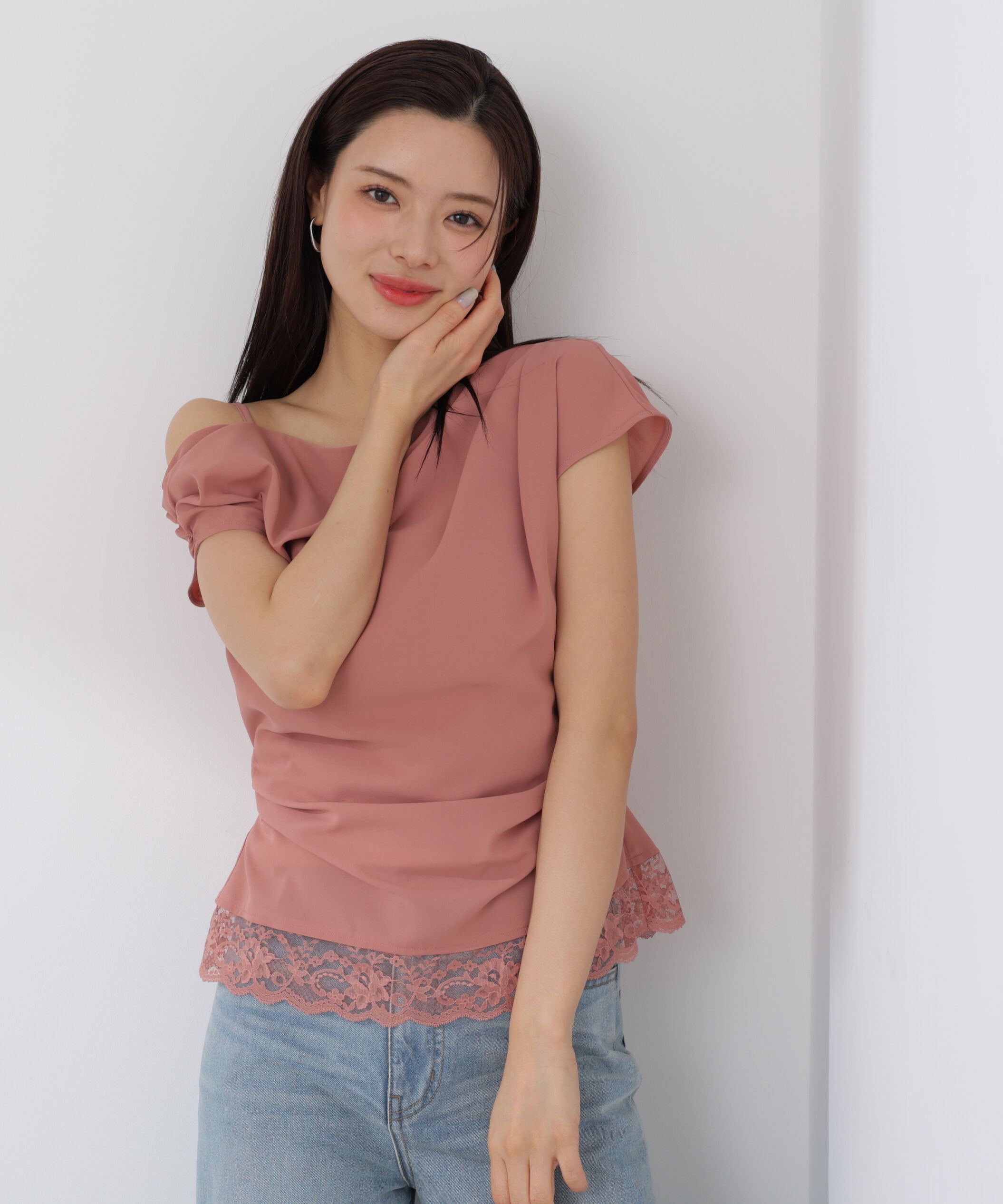 PROPORTION BODY DRESSING「〈a/mie〉アシメドレープブラウス」|シャツ・ブラウス|ピンク